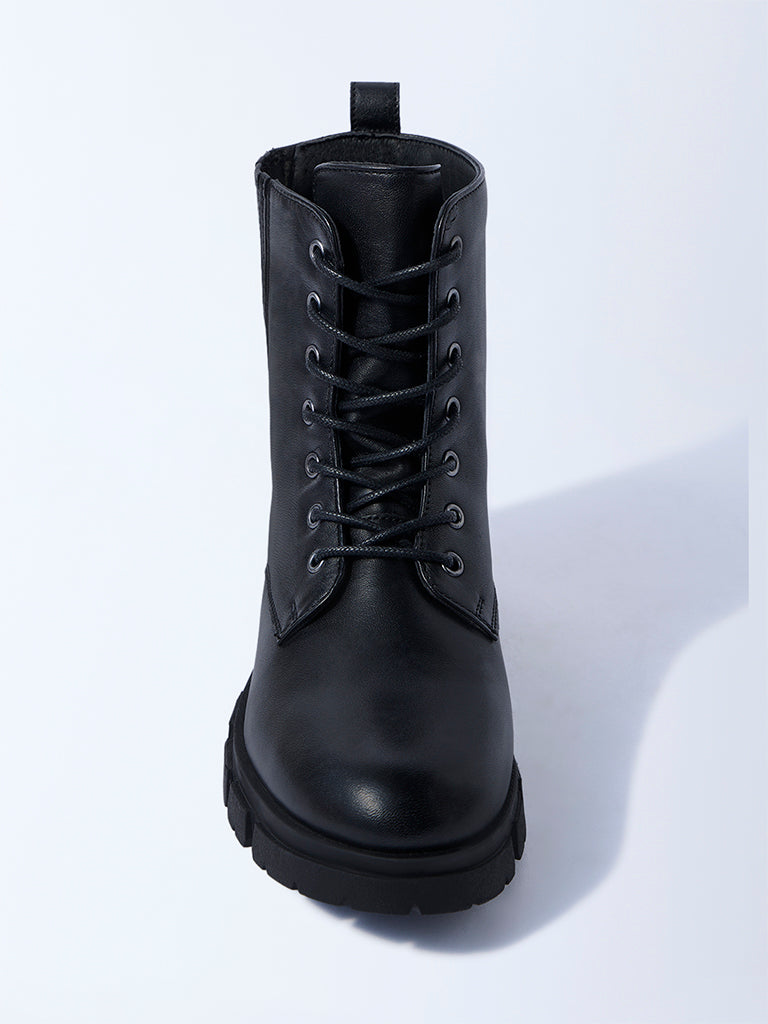 LUNA BLU Black Lace-Up Leather Boots - Image 3