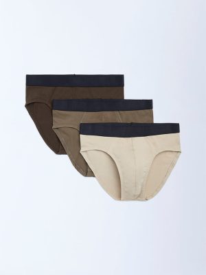 WES Lounge Brown Cotton Briefs - Pack of 3