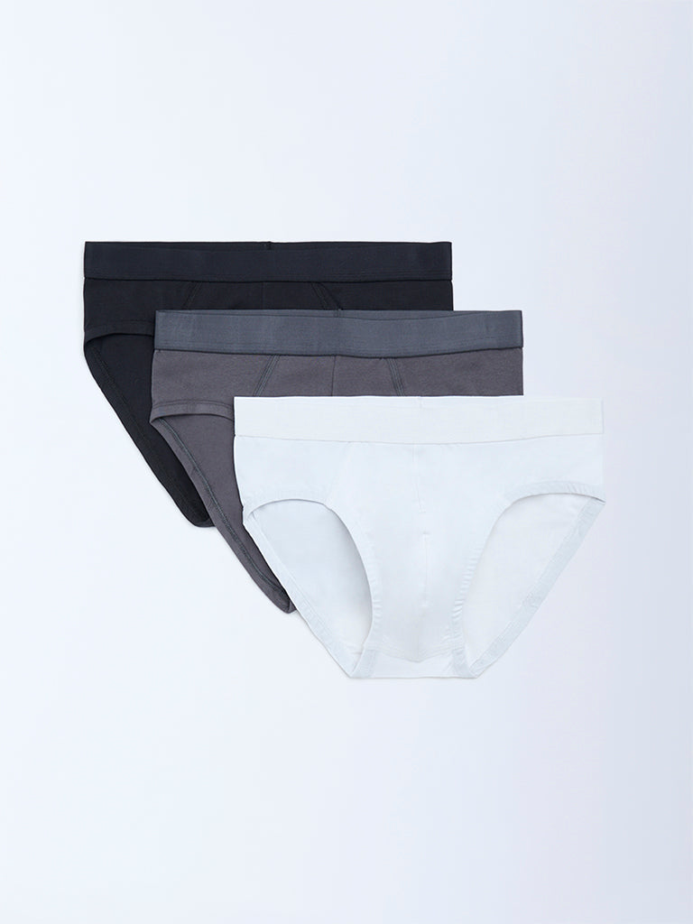 WES Lounge White Cotton Briefs - Pack of 3
