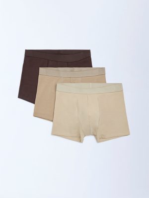 WES Lounge Beige Cotton Trunks - Pack of 3