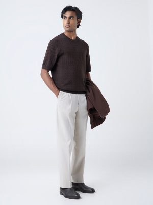 Ascot Dark Brown Cable-Knit Relaxed-Fit Cotton T-Shirt
