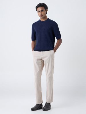 Ascot Navy Cable-Knit Relaxed-Fit Cotton T-Shirt