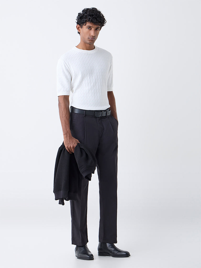 Ascot White Cable Knit Relaxed-Fit Cotton T-Shirt - Image 2