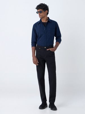 WES Casuals Blue Checkered Relaxed-Fit Cotton Shirt