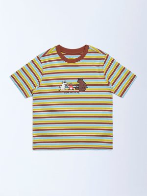 HOP Kids Multicolour Striped Cotton T-Shirt