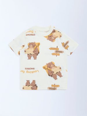 HOP Kids Off-White Animal Printed Cotton T-Shirt