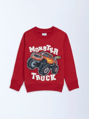 HOP Kids Red Truck Printed Cotton-Blend Sweatshirt