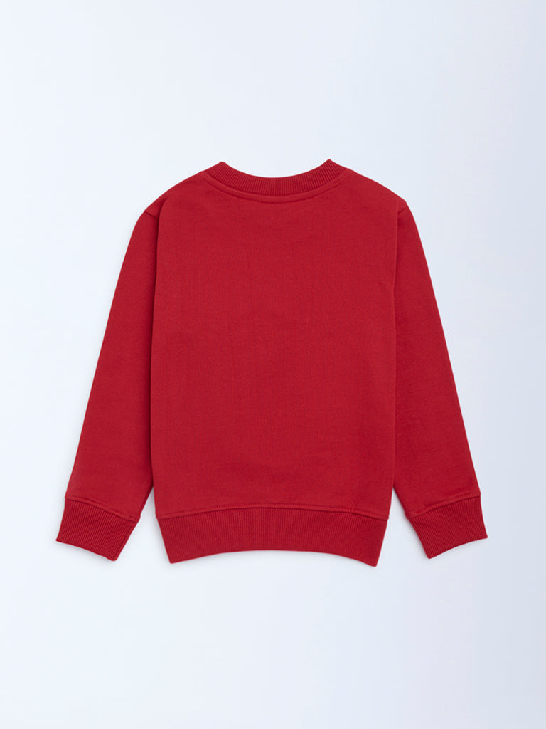 HOP Kids Red Truck Printed Cotton-Blend Sweatshirt - Image 2