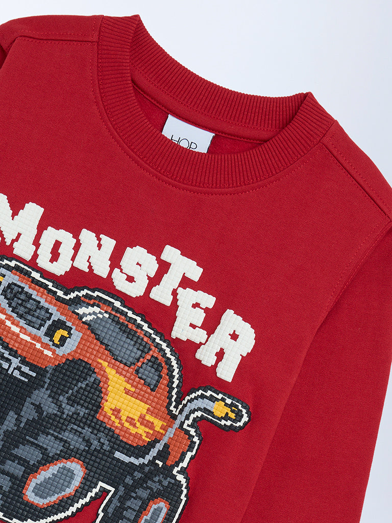 HOP Kids Red Truck Printed Cotton-Blend Sweatshirt - Image 3