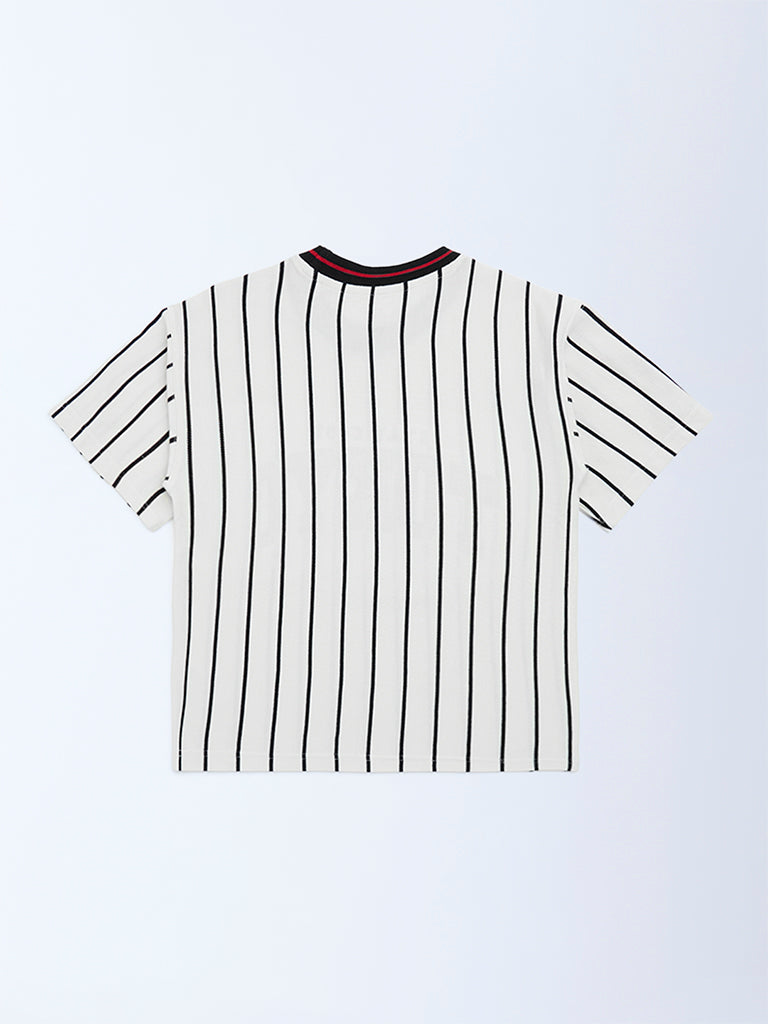 HOP Kids White Striped Cotton T-Shirt - Image 4