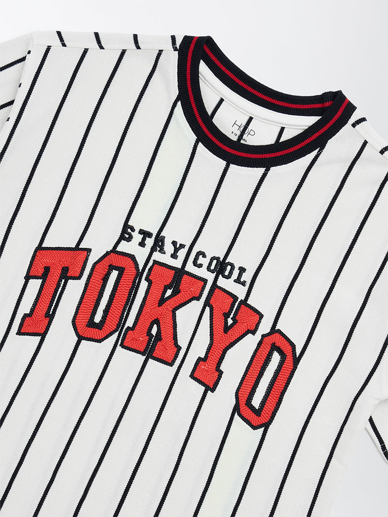 HOP Kids White Striped Cotton T-Shirt - Image 5