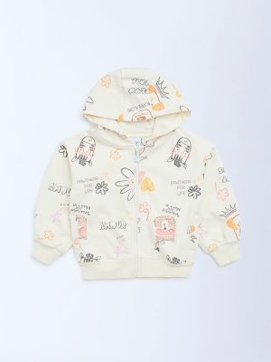 HOP Kids Cream Printed Cotton-Blend Hoodie