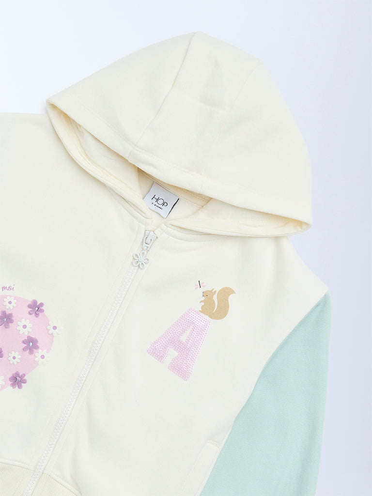 HOP Kids Off-White Colour-Blocked Hoodie - Image 4