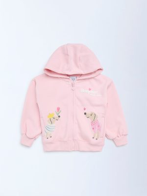 HOP Kids Pink Animal Design Cotton-Blend Hoodie