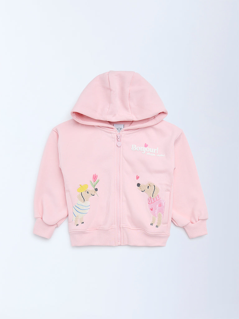 HOP Kids Pink Animal Design Cotton-Blend Hoodie