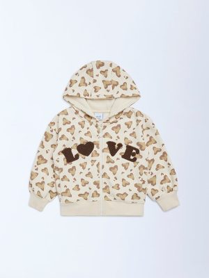 HOP Kids Beige Printed Cotton-Blend Hoodie