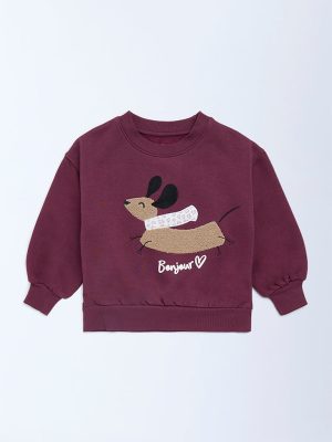 HOP Kids Plum Animal Embroidered Cotton-Blend Sweatshirt