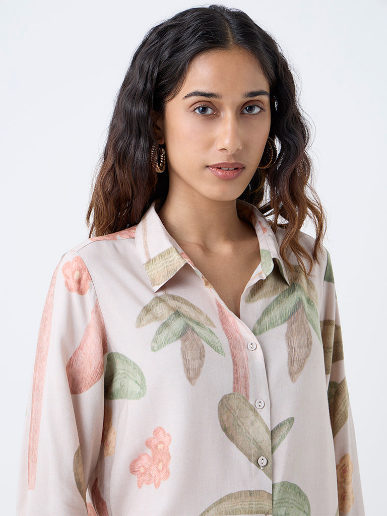 Utsa Beige Botanical Printed Tunic - Image 3