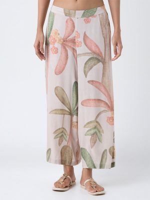 Utsa Beige Botanical Printed Palazzos