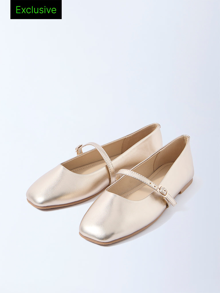 LUNA BLU Gold Solid Mary Jane Shoes - Exclusive