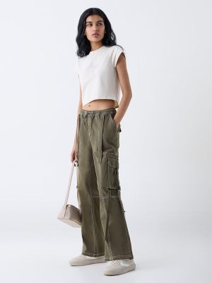 Nuon Olive High-Rise Cotton-Blend Cargo Pants