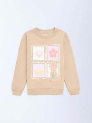 HOP Kids Beige Embroidered Cotton-Blend Sweatshirt