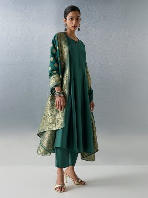 Vark Green Solid Anarkali Ethnic Set