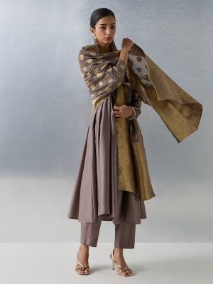 Vark Brown Solid Anarkali Ethnic Set