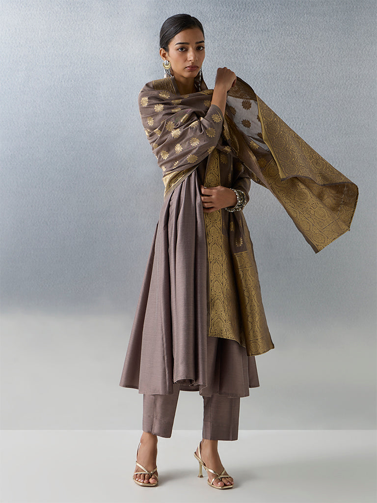 Vark Brown Solid Anarkali Ethnic Set