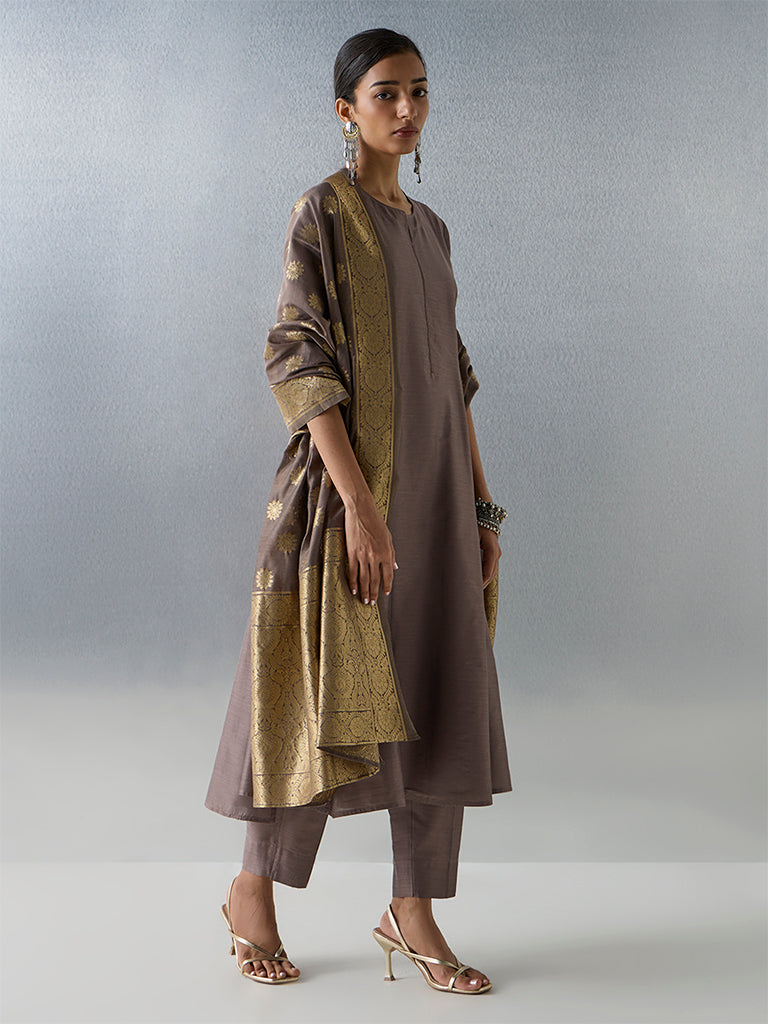 Vark Brown Solid Anarkali Ethnic Set - Image 2