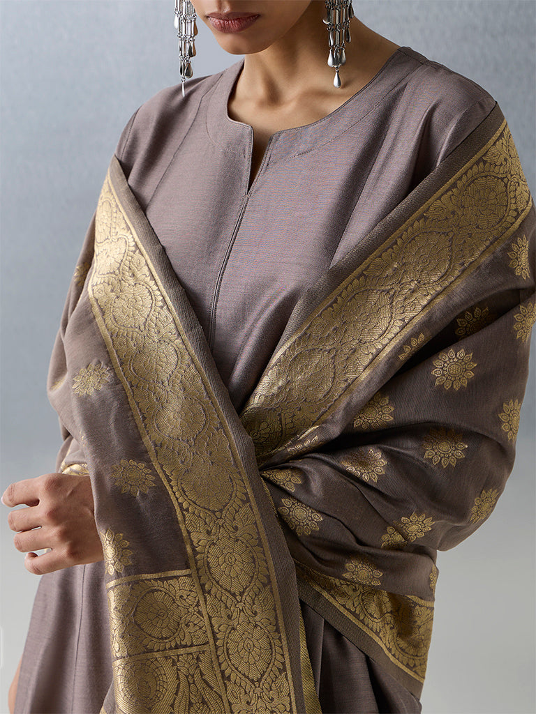 Vark Brown Solid Anarkali Ethnic Set - Image 3