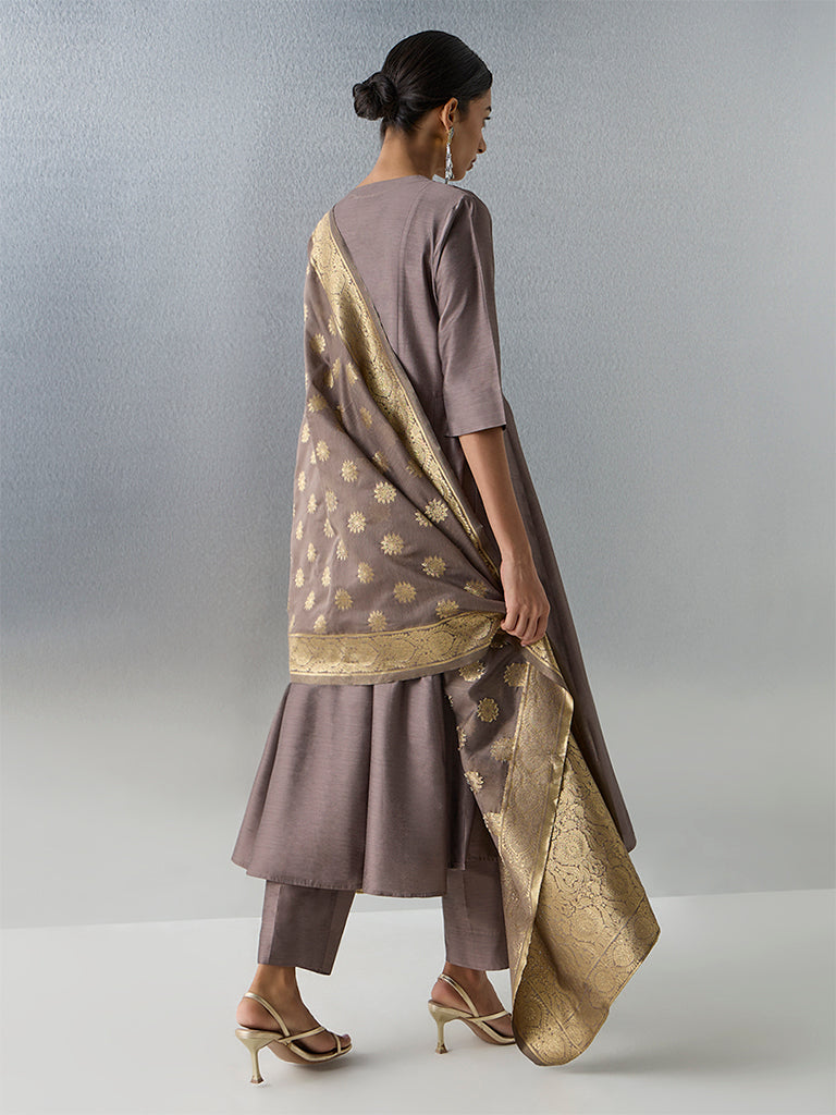 Vark Brown Solid Anarkali Ethnic Set - Image 4