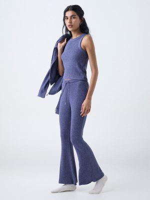 Superstar Dusty Blue Ribbed High-Rise Bootcut Pants