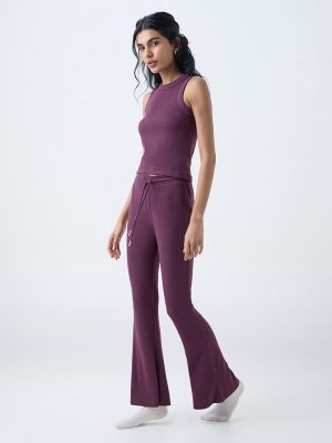 Superstar Burgundy Ribbed High-Rise Bootcut Pants