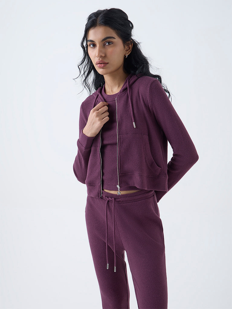 Superstar Burgundy Ribbed-Textured Jacket