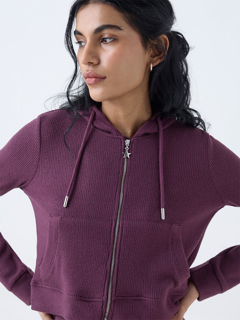 Superstar Burgundy Ribbed-Textured Jacket - Image 3