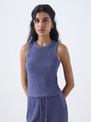 Superstar Dusty Blue Ribbed-Textured Tank Top