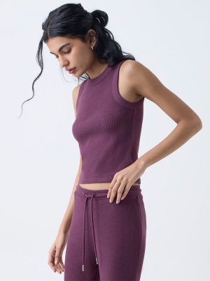 Superstar Burgundy Ribbed-Textured Tank Top