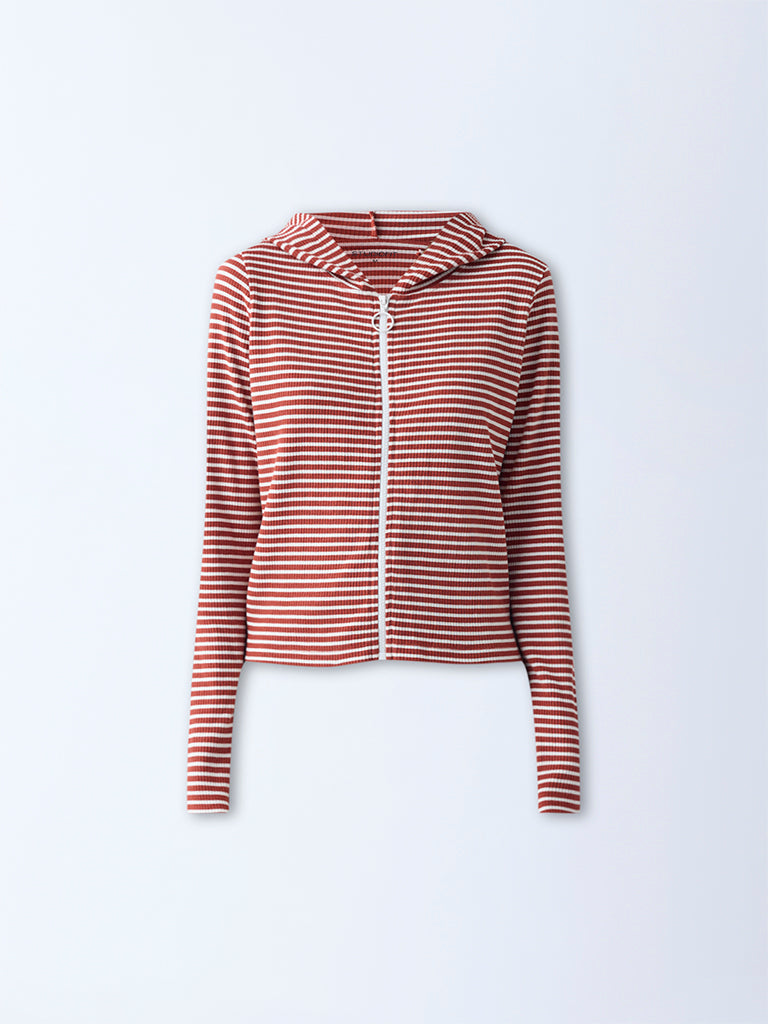 Studiofit Rust Striped Cotton-Blend Hooded Jacket - Image 5