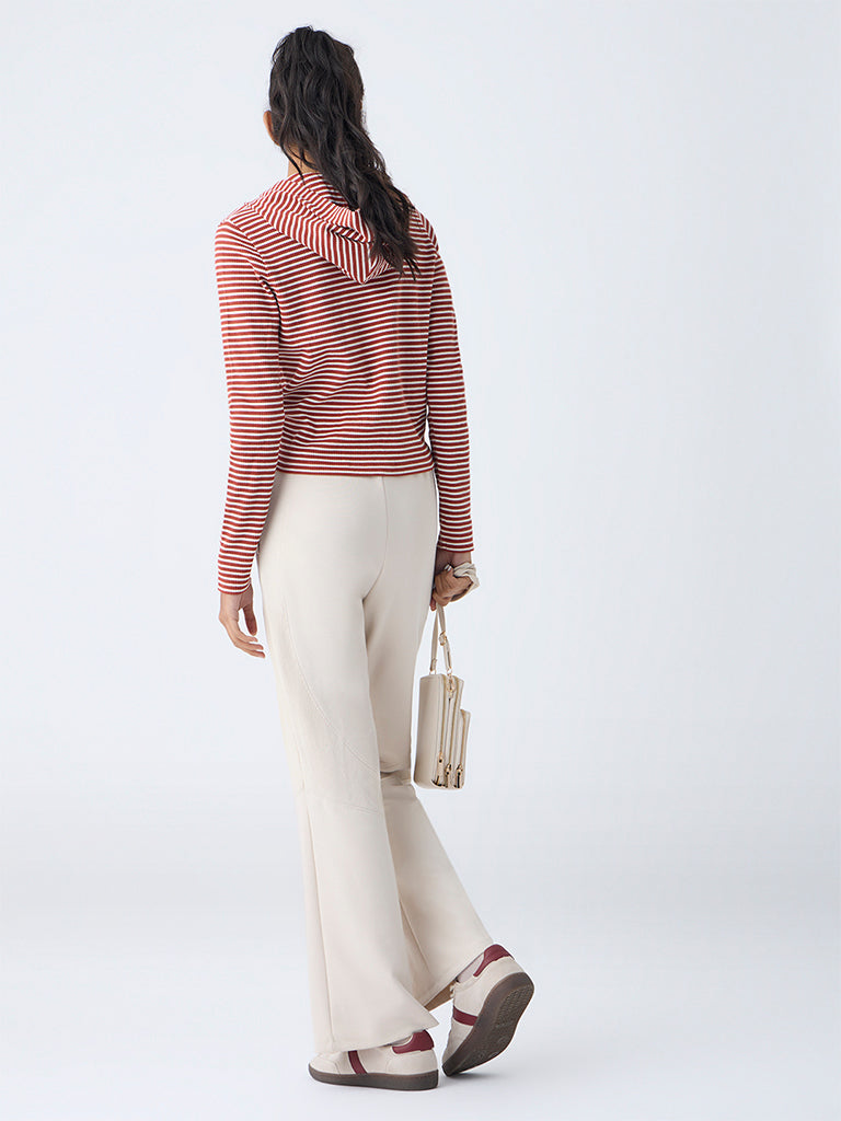 Studiofit Rust Striped Cotton-Blend Hooded Jacket - Image 4