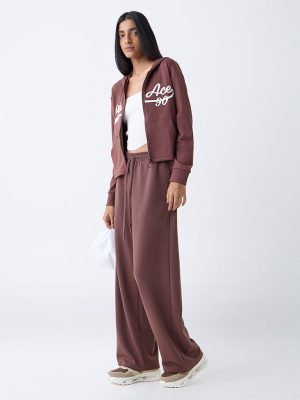 Studiofit Brown Text-Printed Jacket