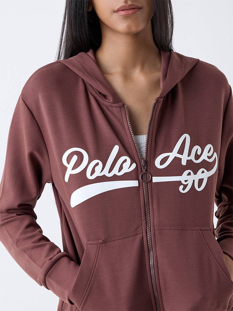 Studiofit Brown Text-Printed Jacket - Image 3