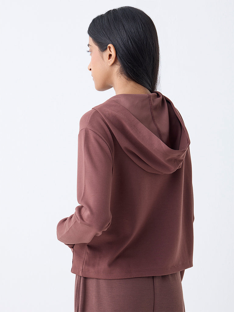 Studiofit Brown Text-Printed Jacket - Image 4