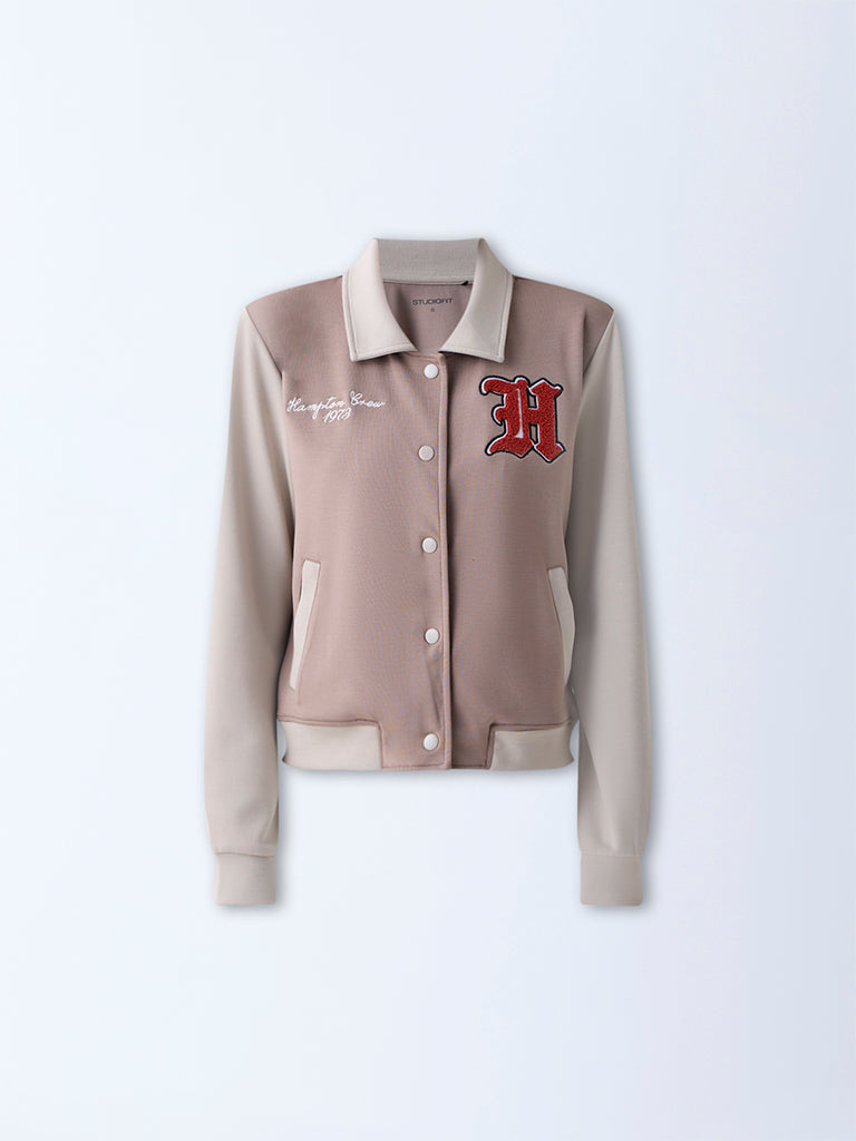 Studiofit Taupe Text Design Jacket - Image 5