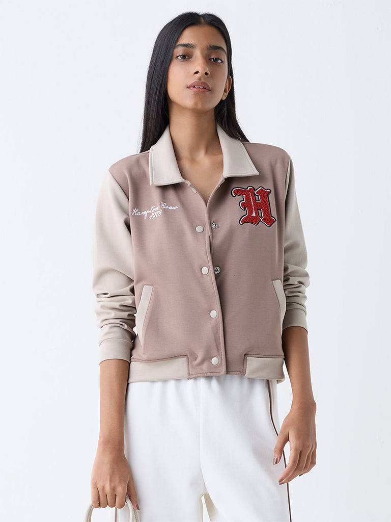 Studiofit Taupe Text Design Jacket - Image 2