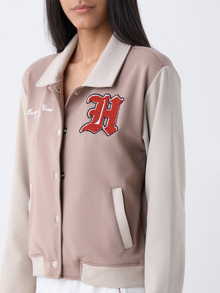 Studiofit Taupe Text Design Jacket - Image 3