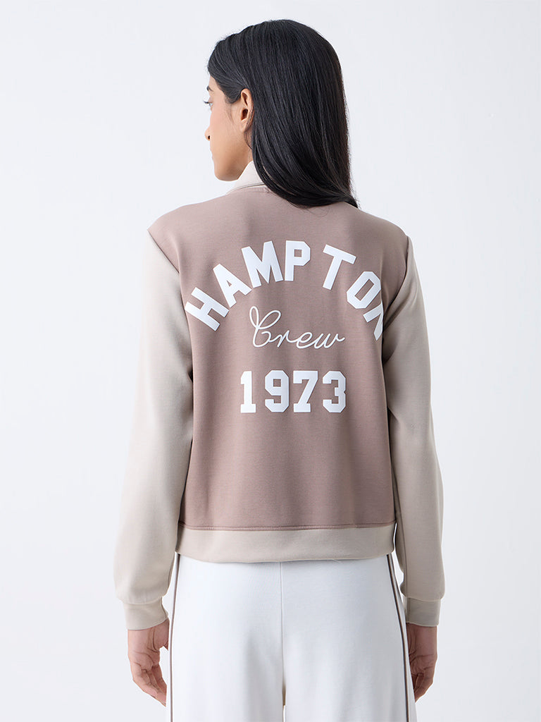 Studiofit Taupe Text Design Jacket - Image 4