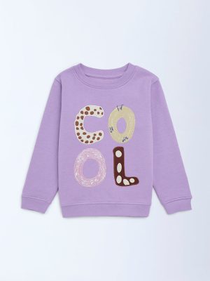 HOP Kids Lilac Text Design Cotton-Blend Sweatshirt