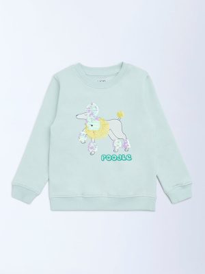 HOP Kids Mint Green Embellished Cotton-Blend Sweatshirt