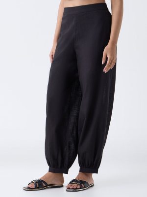 Utsa Black Harem-Style Cotton Pants